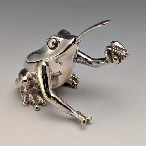 英国ヴィンテージ フロッグデザイン 純銀製ソルトセラー 計131g CCP 極美品