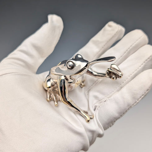 英国ヴィンテージ フロッグデザイン 純銀製ソルトセラー 計131g CCP 極美品