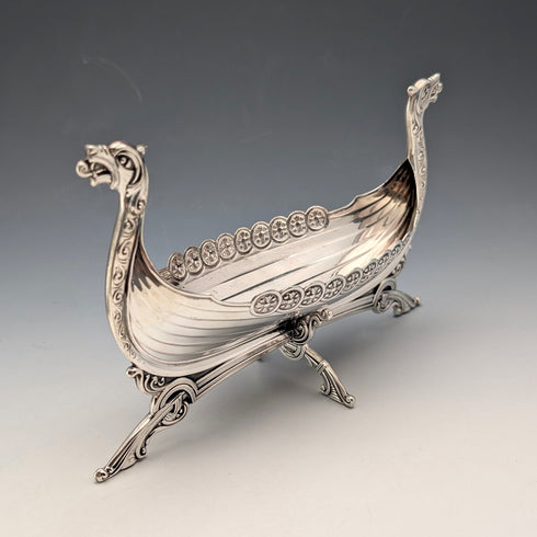 北歐復古 830 純銀維京長船微縮模型 167克