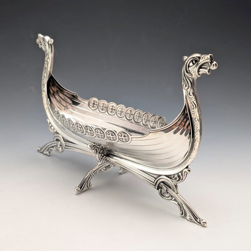 北歐復古 830 純銀維京長船微縮模型 167克