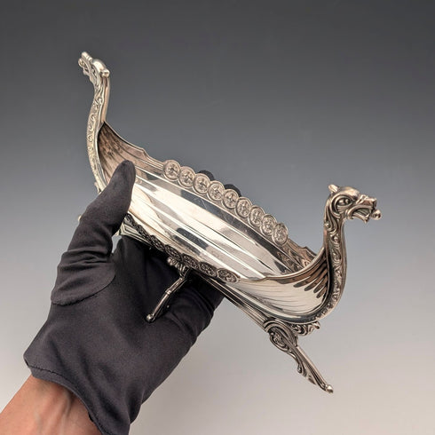 北歐復古 830 純銀維京長船微縮模型 167克