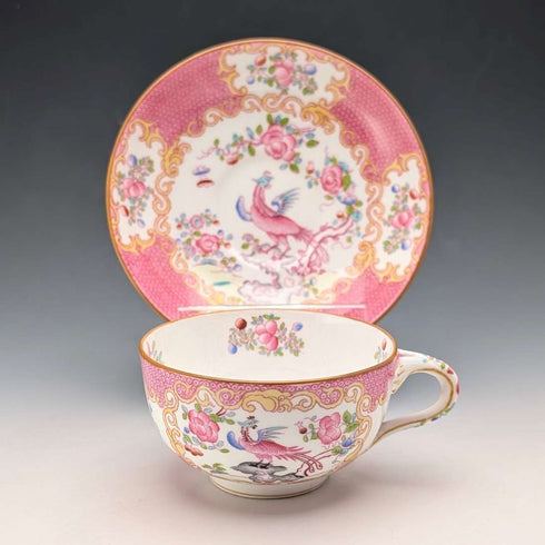 1920年代 英国ミントン カップ&ソーサー ピンクコカトリス マイヤー・エンポーリアム特注品