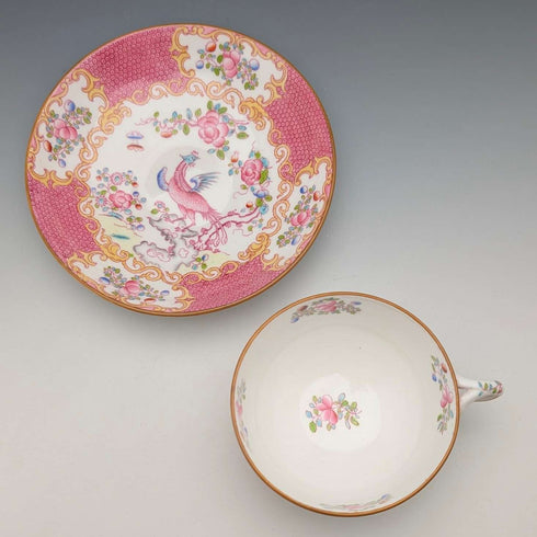 1920年代 英国ミントン カップ&ソーサー ピンクコカトリス マイヤー・エンポーリアム特注品