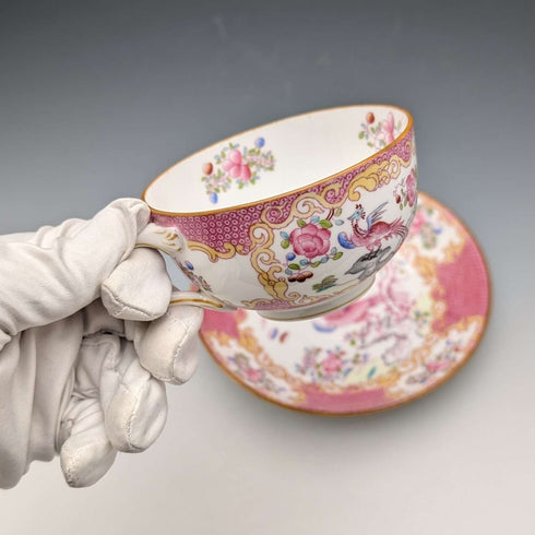 1920年代 英国ミントン カップ&ソーサー ピンクコカトリス マイヤー・エンポーリアム特注品