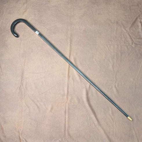 1934 British Vintage Square Shaft, Curved Handle, Sterling Silver Ornamented Walking Stick, 85cm, J Howell & Co.