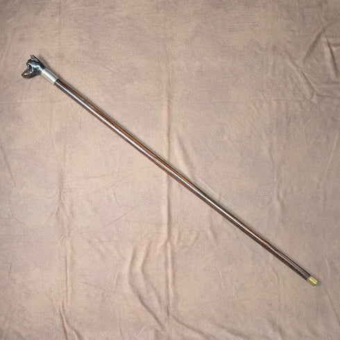 1935 British Vintage Brown Shaft Dog Head Handle Sterling Silver Cane 86cm Jonathan Howell
