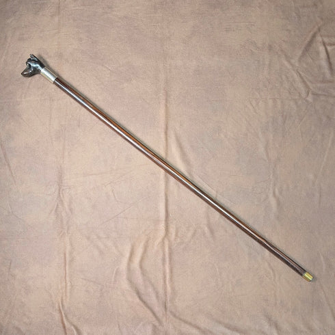 1935年 英国ヴィンテージ ブラウンシャフト ドッグヘッドハンドル 純銀装飾 杖 86cm Jonathan Howell