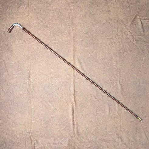 Circa 1900 British Antique Brown Handle L-Handle Sterling Silver Decorated Walking Stick, 92cm, by Julius Klinkhardt
