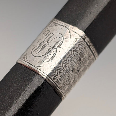 1934 年英國古董方形桿,彎曲手柄,純銀裝飾手杖,85 厘米,J Howell & Co.