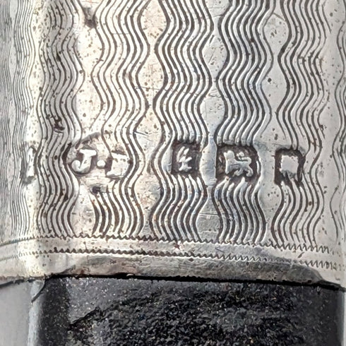 1934 年英國古董方形桿,彎曲手柄,純銀裝飾手杖,85 厘米,J Howell & Co.