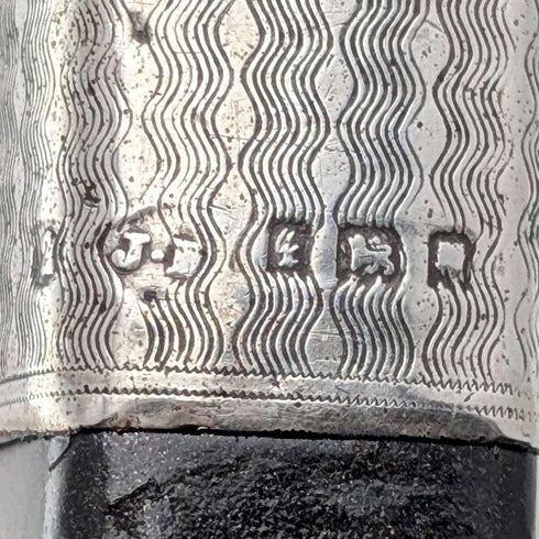 1934 British Vintage Square Shaft, Curved Handle, Sterling Silver Ornamented Walking Stick, 85cm, J Howell & Co.