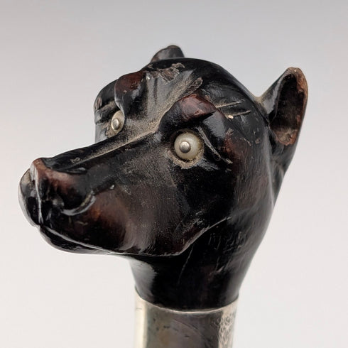 1935年 英国ヴィンテージ ブラウンシャフト ドッグヘッドハンドル 純銀装飾 杖 86cm Jonathan Howell