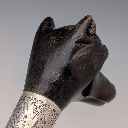 1935 British Vintage Brown Shaft Dog Head Handle Sterling Silver Cane 86cm Jonathan Howell