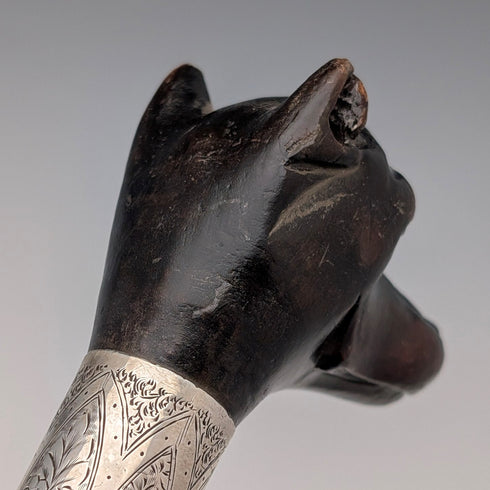 1935年 英国ヴィンテージ ブラウンシャフト ドッグヘッドハンドル 純銀装飾 杖 86cm Jonathan Howell