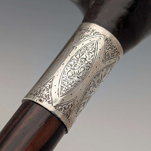 1935 British Vintage Brown Shaft Dog Head Handle Sterling Silver Cane 86cm Jonathan Howell