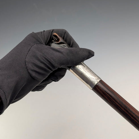 1935年 英国ヴィンテージ ブラウンシャフト ドッグヘッドハンドル 純銀装飾 杖 86cm Jonathan Howell