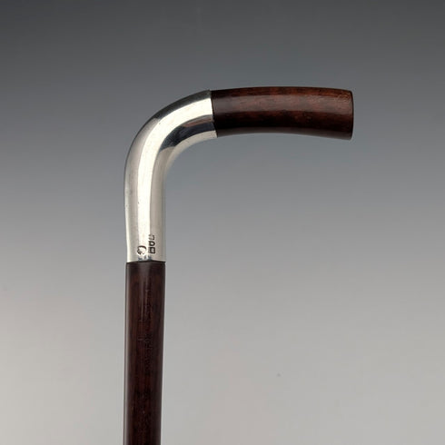 1900年頃 英国アンティーク 茶軸 L字ハンドル 純銀装飾 ステッキ 杖 92cm Julius Klinkhardt