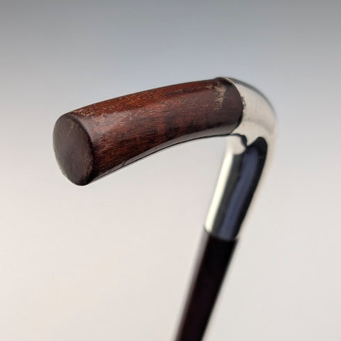 1900年頃 英国アンティーク 茶軸 L字ハンドル 純銀装飾 ステッキ 杖 92cm Julius Klinkhardt