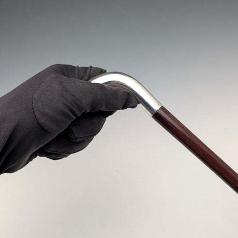 1900年頃 英国アンティーク 茶軸 L字ハンドル 純銀装飾 ステッキ 杖 92cm Julius Klinkhardt