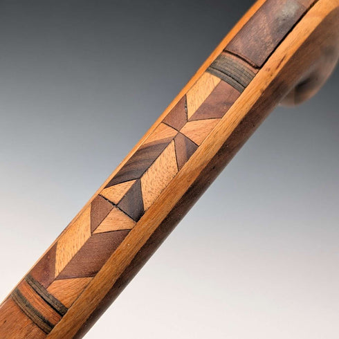 20世紀前半 ブラウン&タン 寄木ロンデルハンドル ステッキ 杖 89cm