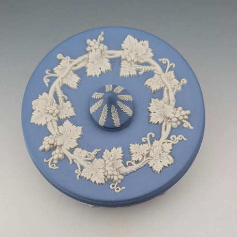 Vintage British Wedgwood Jasperware Round Bonbonniere in Pale Blue