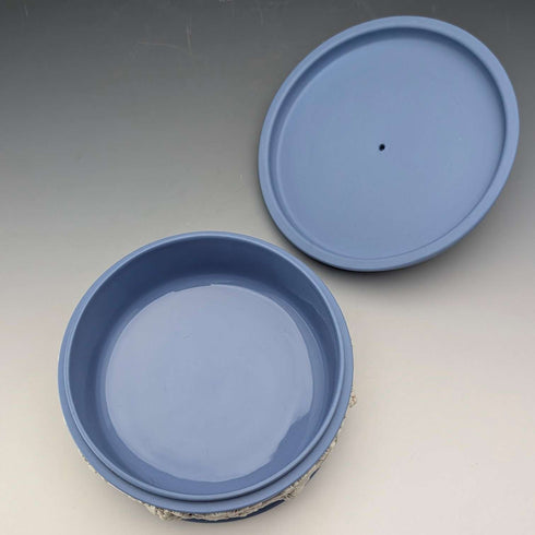 Vintage British Wedgwood Jasperware Round Bonbonniere in Pale Blue