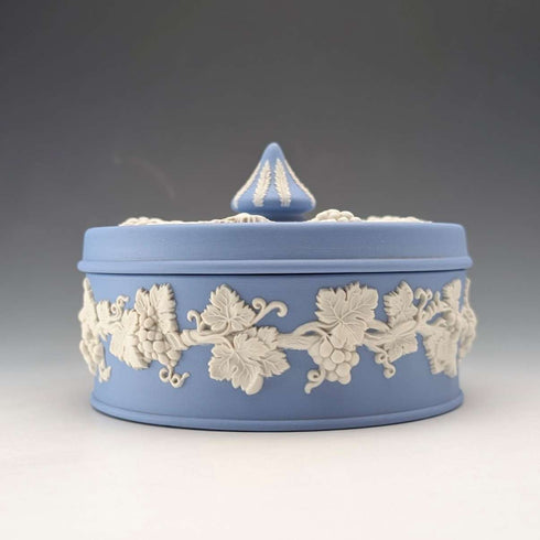 Vintage British Wedgwood Jasperware Round Bonbonniere in Pale Blue