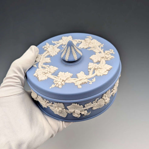 Vintage British Wedgwood Jasperware Round Bonbonniere in Pale Blue