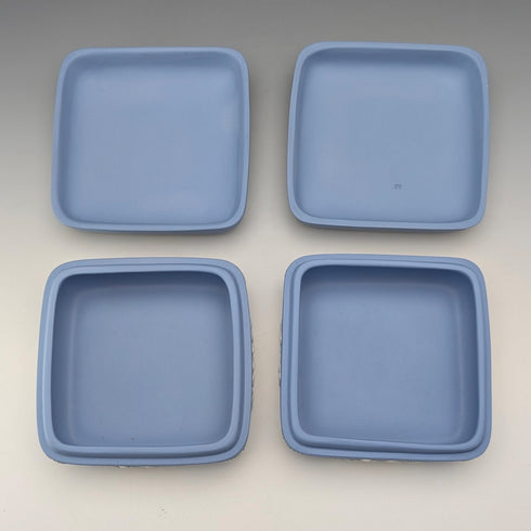 英國韋奇伍德復古碧玉方形帶蓋盒子,一對,淺藍色