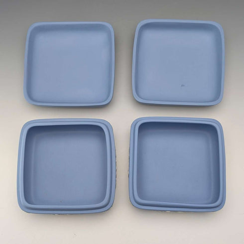 Vintage British Wedgwood Jasperware Square Lidded Boxes, Pair, Pale Blue