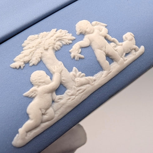 英國韋奇伍德復古碧玉方形帶蓋盒子,一對,淺藍色