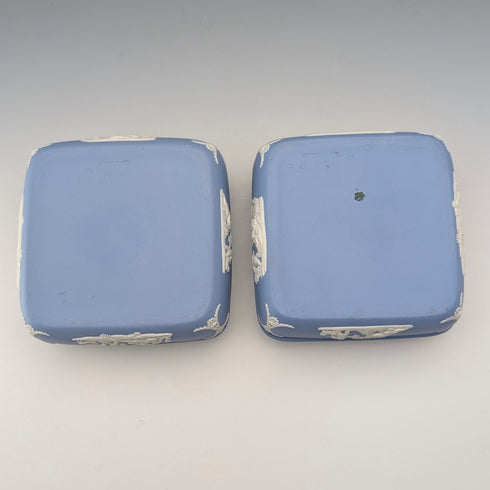 英國韋奇伍德復古碧玉方形帶蓋盒子,一對,淺藍色
