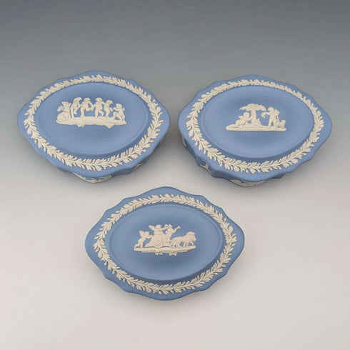 British Vintage Wedgwood Jasperware Box Trio in Pale Blue