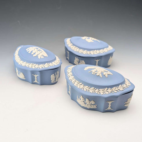 British Vintage Wedgwood Jasperware Box Trio in Pale Blue