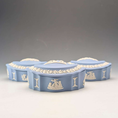 British Vintage Wedgwood Jasperware Box Trio in Pale Blue