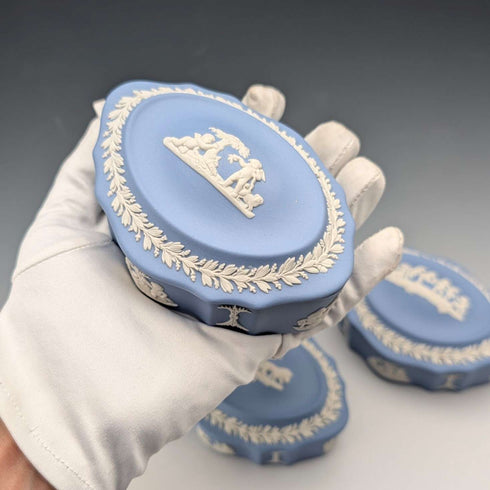 British Vintage Wedgwood Jasperware Box Trio in Pale Blue