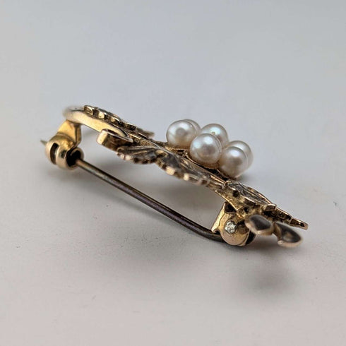 Antique 9ct Gold & Pearl Grape Brooch in Case