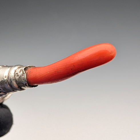 英國古董純銀「珊瑚鈴鐺」嬰兒搖鈴、哨子、安撫奶嘴