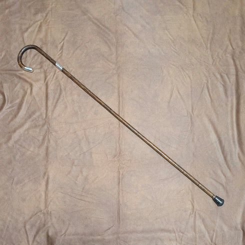 1910年英國古董棕色杖身彎柄純銀裝飾輕便手杖,90厘米