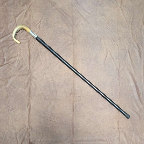 1927 British Antique Black Shaft Horn Handle Sterling Silver Walking Stick 84cm