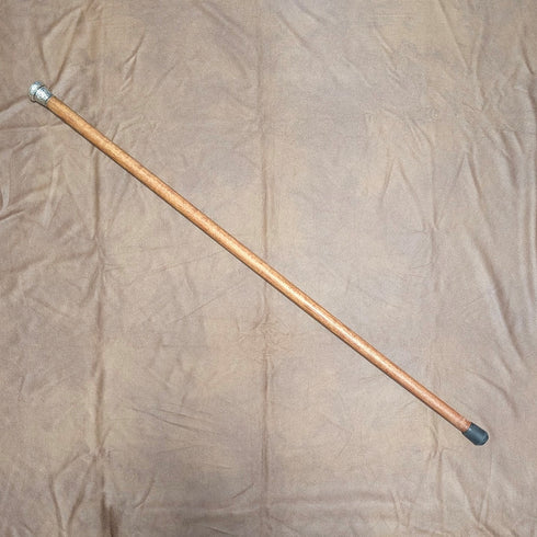 1909 British antique brown shaft engraved sterling silver walking stick with rondelle handle, 88cm