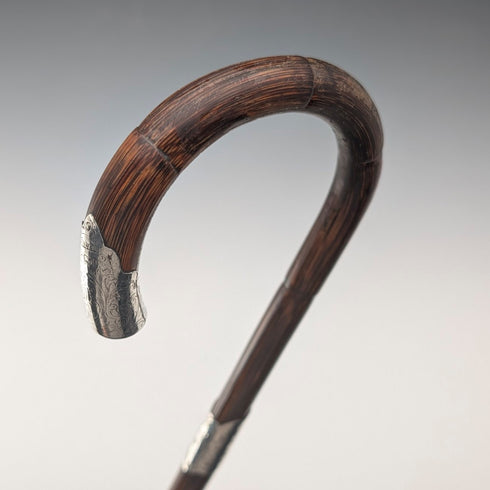 1910年英國古董棕色杖身彎柄純銀裝飾輕便手杖,90厘米