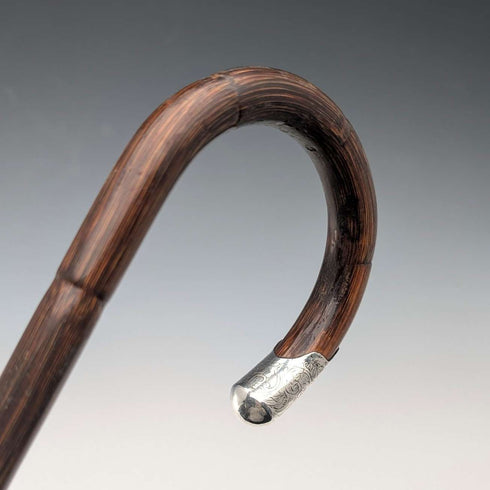 1910年 英国アンティーク ブラウンシャフト 曲がりハンドル 純銀装飾 軽量ステッキ 杖 90cm