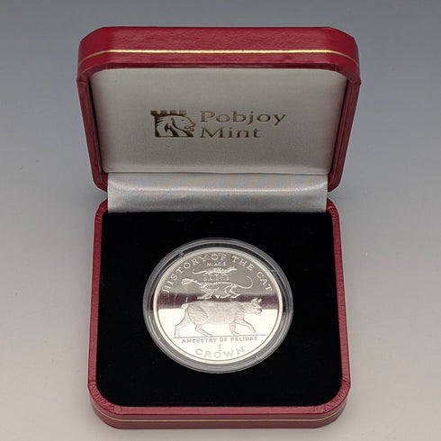British Isle of Man Silver Crown Coin "History of Cats: Miacis dinichtis" PobjoyMint Case and Instructions Included