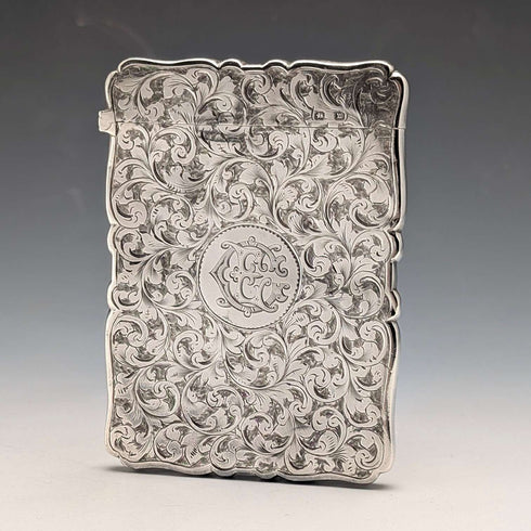 1896 British Antique Scroll-Decorated Sterling Silver Card Case, 55g, Frederick Marson