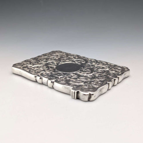 1896 British Antique Scroll-Decorated Sterling Silver Card Case, 55g, Frederick Marson