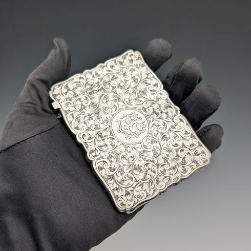 1896年 英国アンティーク スクロール装飾 純銀製カードケース 55g Frederick Marson