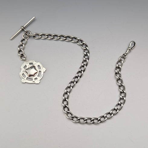 1905年頃 英国ヴィンテージ 純銀製アルバートチェーン 54g 純銀メダルフォブ