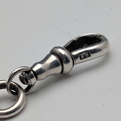 Circa 1905 British Vintage Sterling Silver Albert Chain, 54g, Sterling Silver Medal Fob