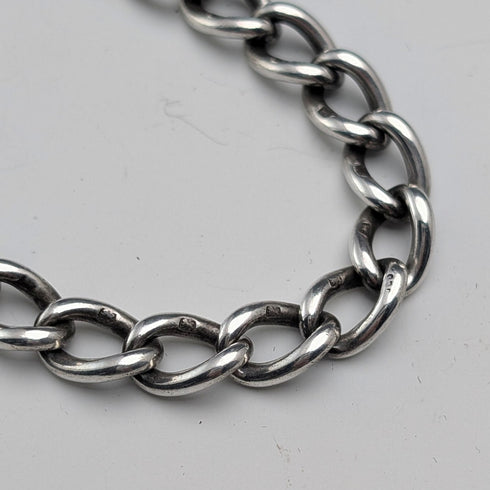 1905年頃 英国ヴィンテージ 純銀製アルバートチェーン 54g 純銀メダルフォブ